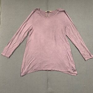 Soft Surroundings Womens Large Purple Split Back Floral Inset Tunic Top L Boho